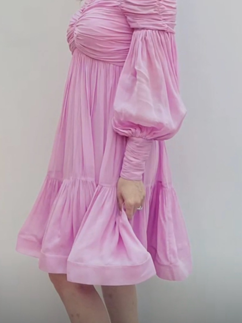 Zimmermann Pink Ruched Bodice Puff-Sleeve Tiered Mini